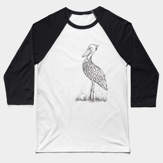 Shoebill (left side) Baseball T-Shirt by becksbespokebrooklyn